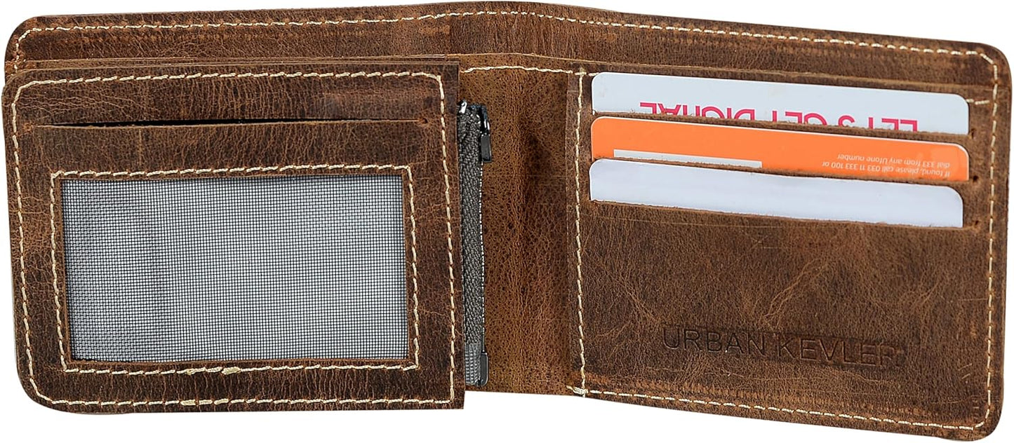 Urban Kevlar Genuine Leather Premium Wallet for Men- Minimalist Slim Trifold with Removable Zipper Inner Pockets - Urban Kevlar