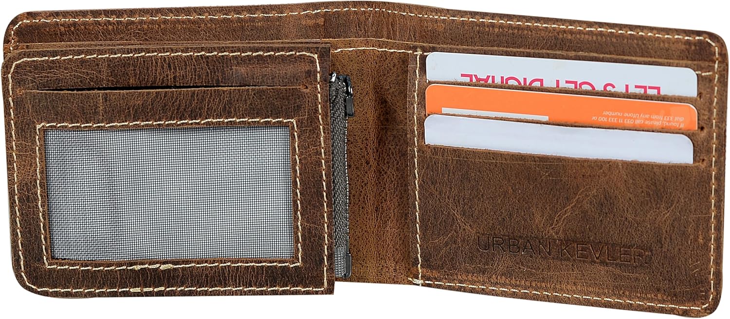 Urban Kevlar Genuine Leather Premium Wallet for Men- Minimalist Slim Trifold with Removable Zipper Inner Pockets - Urban Kevlar