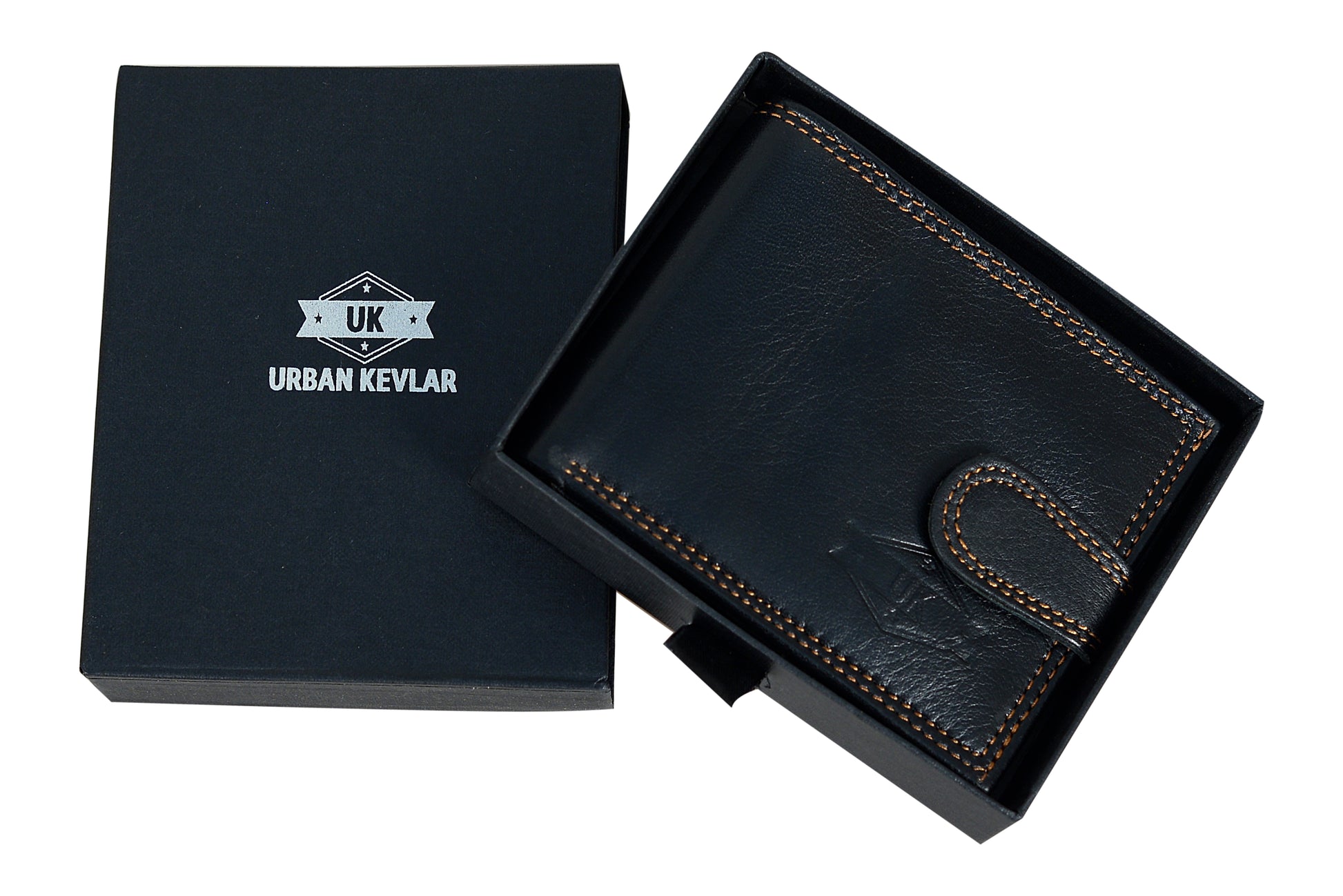 Urban Kevlar Luxury Leather Wallet - Trifold with ID Window, Card Slots, and Secure Snap Button - Urban Kevlar