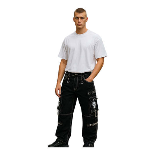 Urban Kevlar® Customize Handmade Rock Gothic Punk Cotton Jeans White Skull - Urban Kevlar