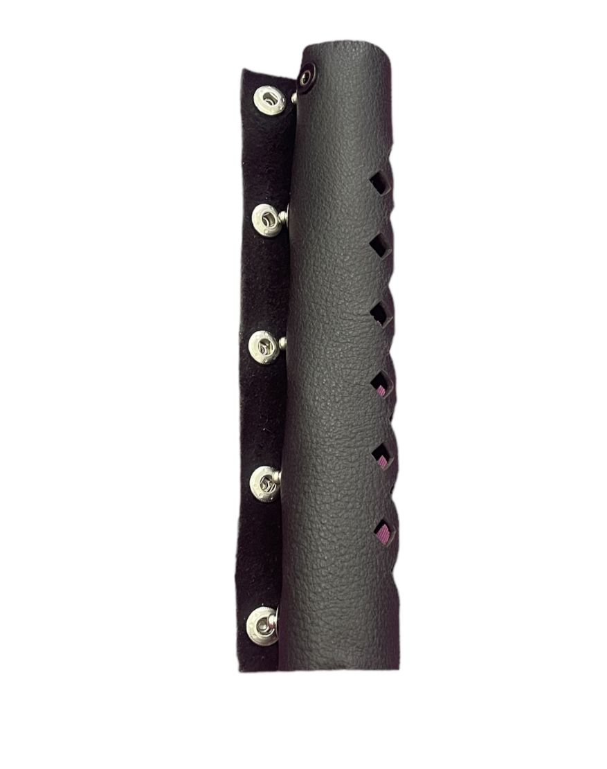 Urban Kevlar Long Genuine Leather Hair Tube With 5 Studded Hair Wrap Leather Ponytail Black - Urban Kevlar