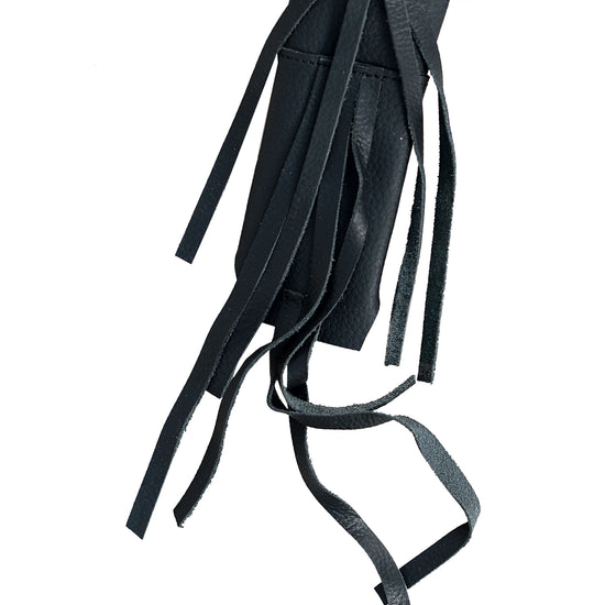 Urban Kevlar Long Genuine Black Leather Hair Tube With Hair Clip And Studded Hair Wrap Leather Ponytails